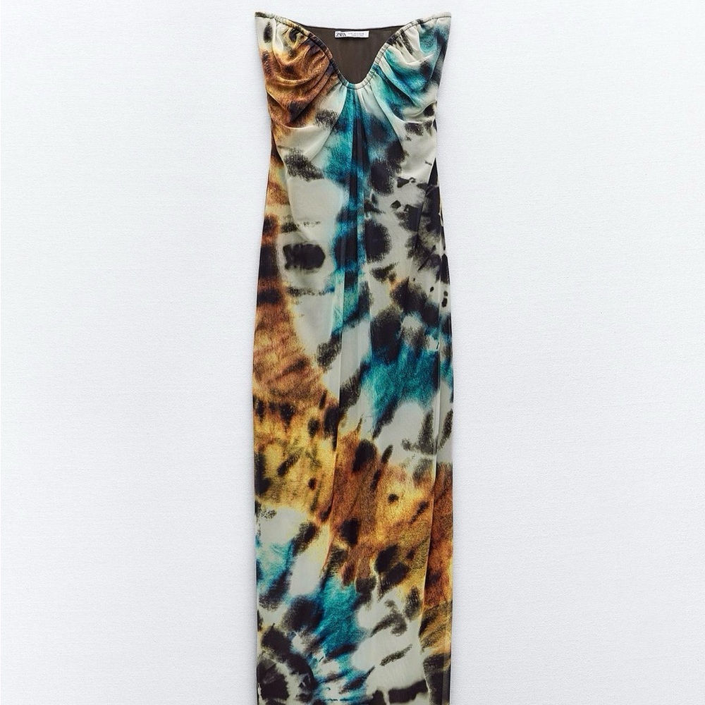 Zara STRAPLESS TIE-DYE PRINT TULLE DRESS